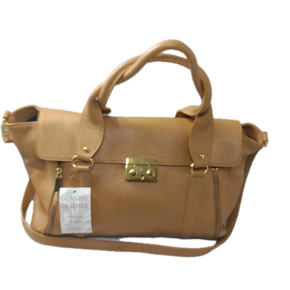 Vera Pelle Italian Leather Handbag Carmel Brown Satchel Large